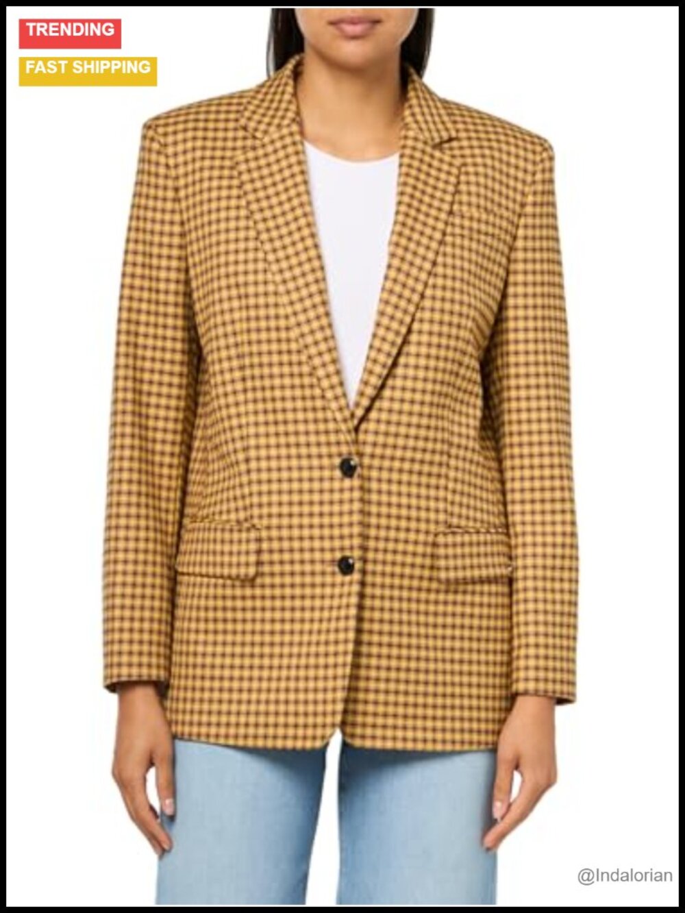 HUGO Women's Anatali Mini Check Blazer Suit Jacket Business Casual